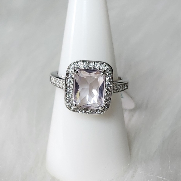 Bomb Party Jewelry - Ring Size 8 RBP2904 Simply Gorgeous- Lab Created Light Rose Quartz on Rhodium